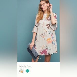 Medium Anthropologie vineet bahl fleur tunic dress floral gray swing bell sleeve
